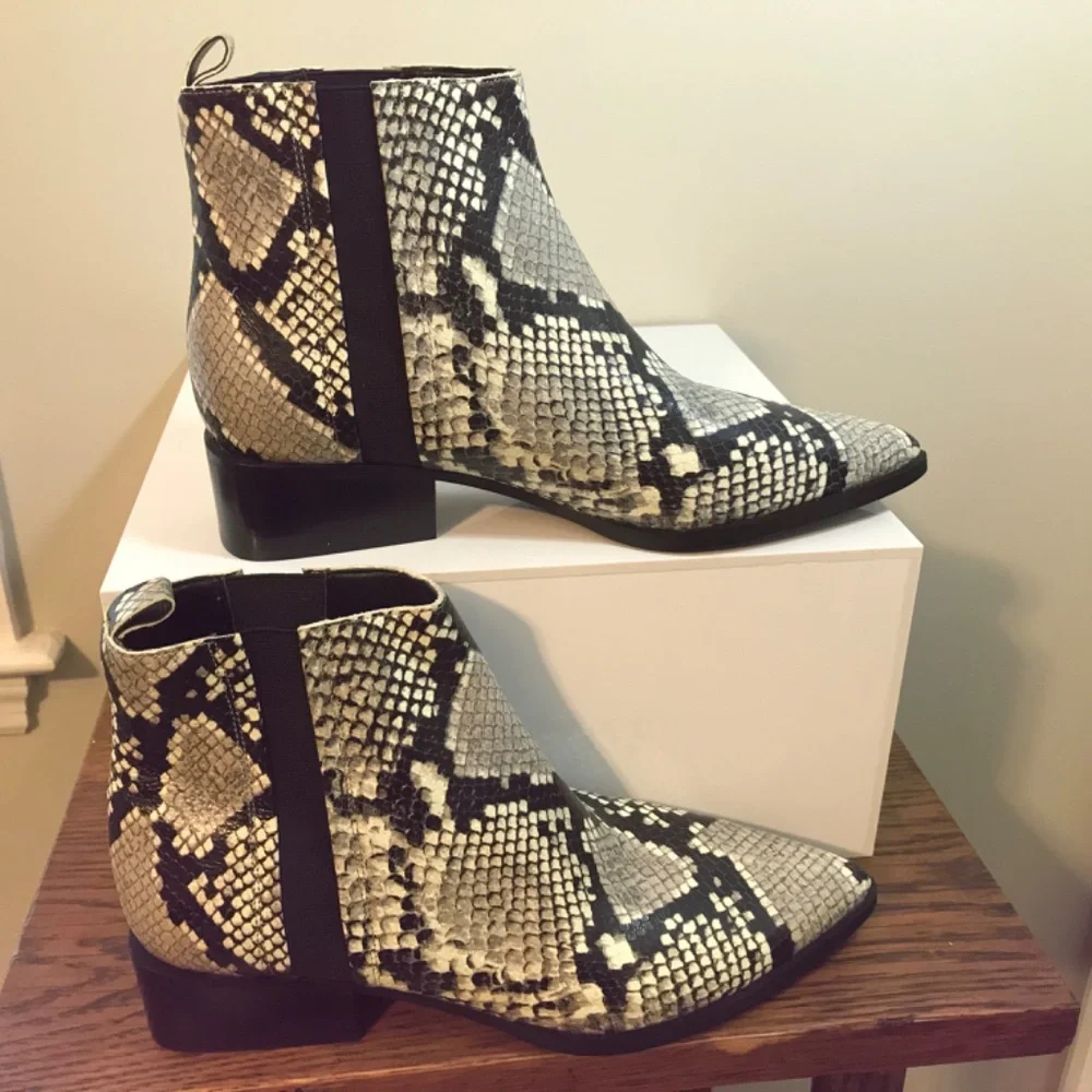 Marc Fisher Snakeskin print Vivica block heel boots